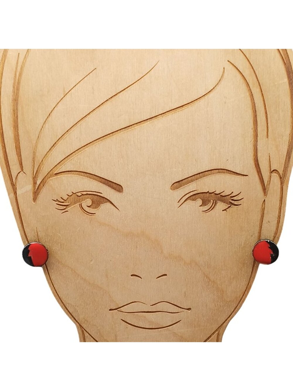 Vintage Red & Black Round Enamel Clip-On Earrings Retro Abstract Design